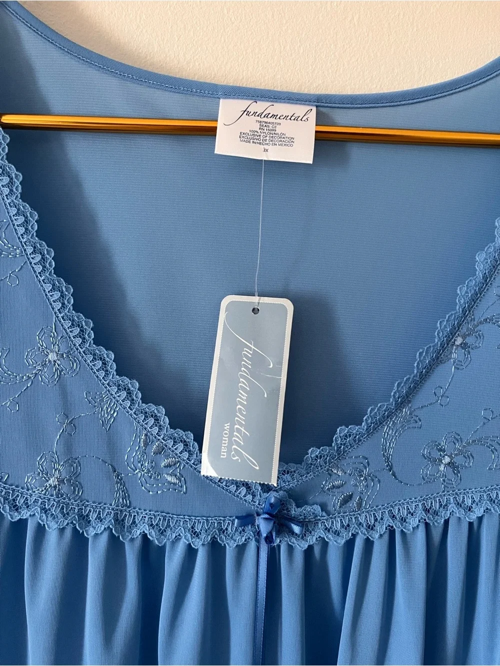 Vintage NWT Fundamentals Blue Embroidered Lace Nightgown Sears Deadstock Size 3X